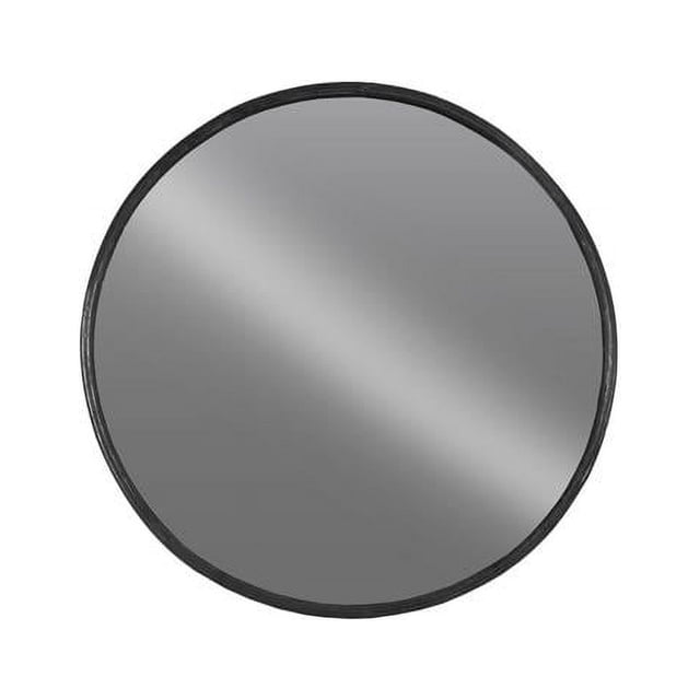 Benjara BM219667 Circular Wall Mirror with Metal Frame, Silver & Black