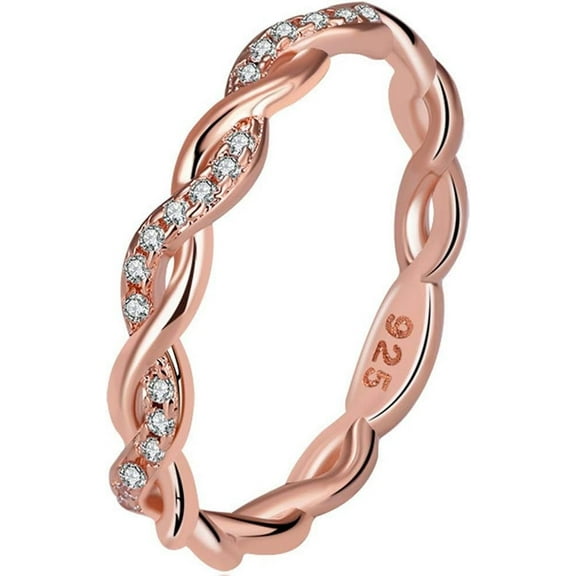 Platinum Plated Silver Braided Knot Eternity Wedding Band Promise Ring