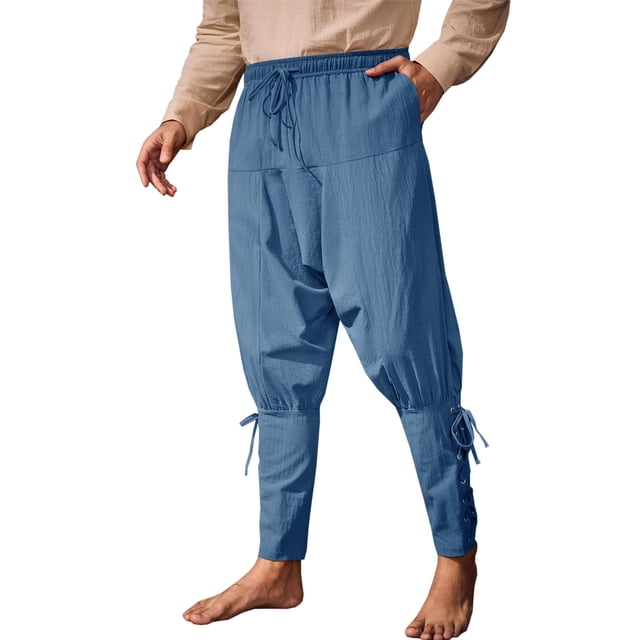 Pantalones Runcati Medieval de algodón con banda en el tobillo para hombre, pirata y vikingo