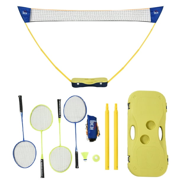 HOMCOM Filet de Badminton Portable avec Filet de 9,5 X 5 Pieds, Filet de Badminton Pliable avec 2 Volants, 2 Raquettes de Badminton et 1 Valise, pour Extérieur Intérieur, Plage, Arrière-Cour