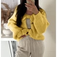 thumbnail image 4 of VISALY Cropped Cardigan Open Front Cardigan Bow Tie Cardigan Sweaters Crew Neck Long Sleeve Ribbed Knit Tie Front Crochet Knit Jumper Top Outwear Coat Chunky Knit Cardigan Crochet Cardigan Yellow S, 4 of 7