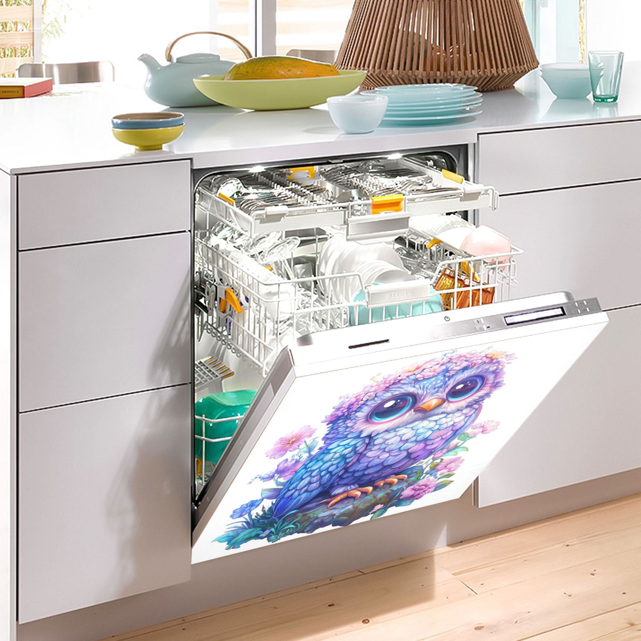Dishwasher Magnetic Sticker 23x26 Inch Refrigerator Magnetic Sticker Washing Machine Magnetic Sticker Kitchen Panel Magnetic Sticker Home Decor Adorable Colorful Owl