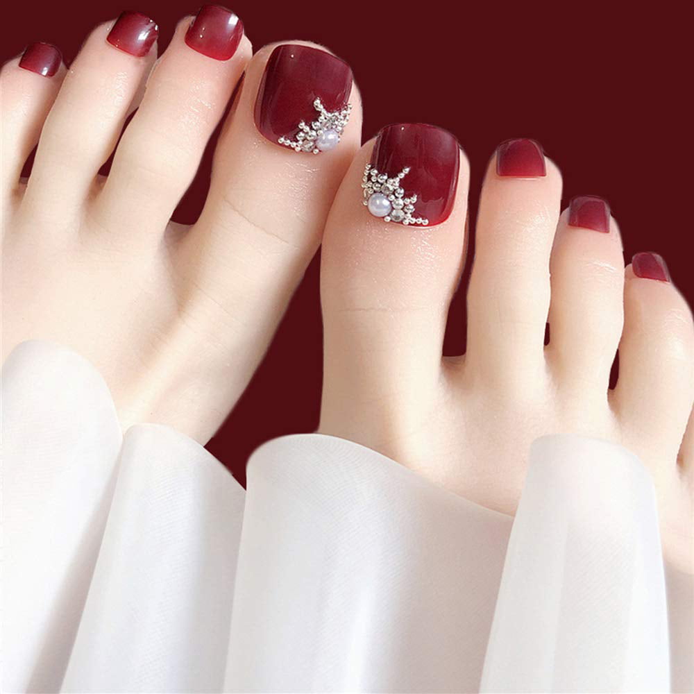28 False Toe Feet Nails Full Cover Fake Nail Tips Pedicure Many Colours Art  | eBay