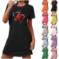 thumbnail image 4 of WREESH Women's Soft Nightgown Sleepwear Short Sleeve Heart Printed Sleepshirts Casual Sleepdress Valentines Day Pajamas Purple, 4 of 4