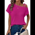 thumbnail image 1 of Camiseta Informal de Verano para Mujer, de Corta, con Hombros Descubiertos y Tejido Gofre, Talla XL, Color Rosa Rojo, 1 of 5