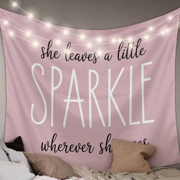 Pink Tapestry for Bedroom Wall Hanging Tapestry, She Leaves A Little SPARKLE Wherever She Goes Ceiling Backdrop Tapestries Poster Blanket Wall Decor for Teens Room Living Room Dorm 39" x 59"