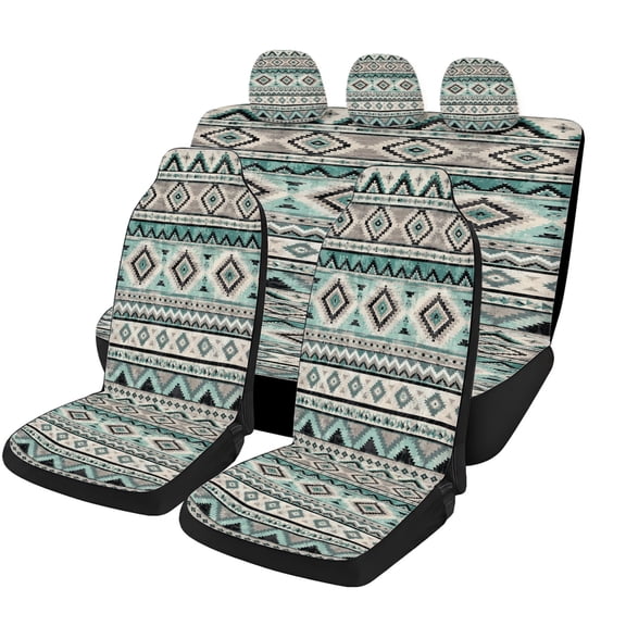 Bold Teal Southwest Diamond Car Seat Covers Full Set, Universal Auto Seat Covers with Front Seat Covers, Rear Bench Cover and Headrest Covers for Cars SUVs Trucks Vans