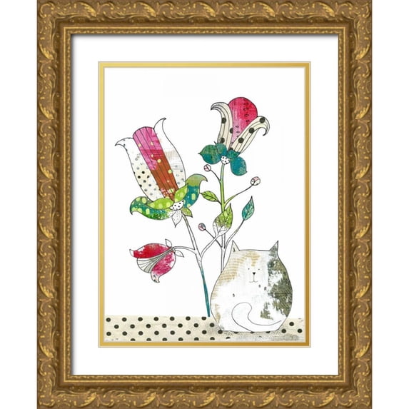 Ogren, Sarah 11x14 Gold Ornate Wood Framed with Double Matting Museum Art Print Titled - Calico in the Flowers