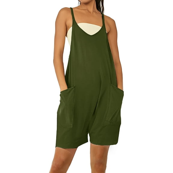 Lentta Women's Loose Short Overalls Summer Rompers Cotton Linen Adjustable Strap Shortalls Jumpsuits with Pocket (ArmyGreen-S)