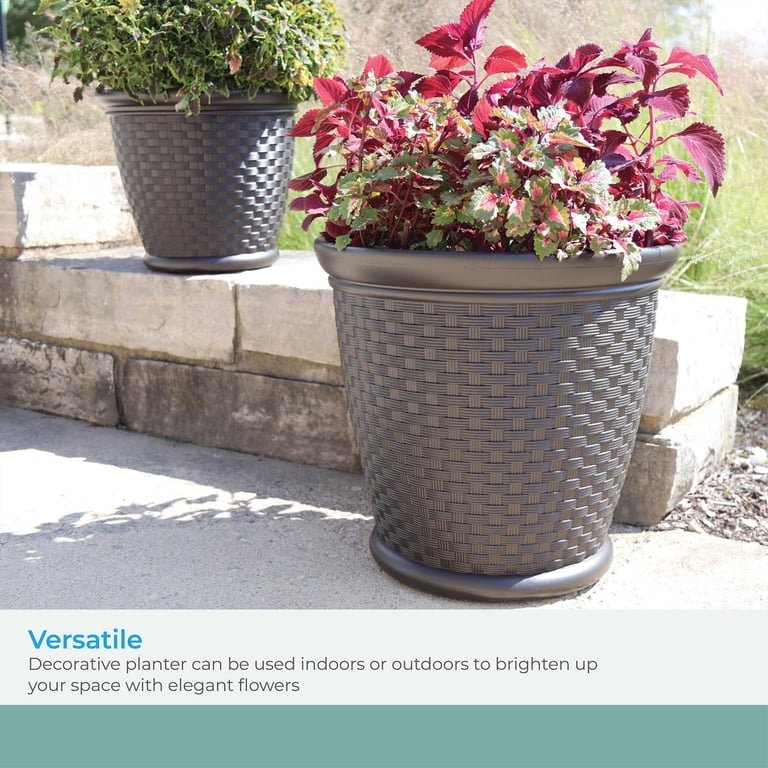 Suncast Sonora 22" Resin Wicker Planter Set Of 2 photo 4