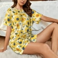 thumbnail image 4 of Honeii Blue Floral Sunflower for Women's Summer Pajama Set featuring Soft Short Sleeve Shirt & Matching Bottoms with Convenient Pockets for Relaxed Home Wear-4X-Large, 4 of 6