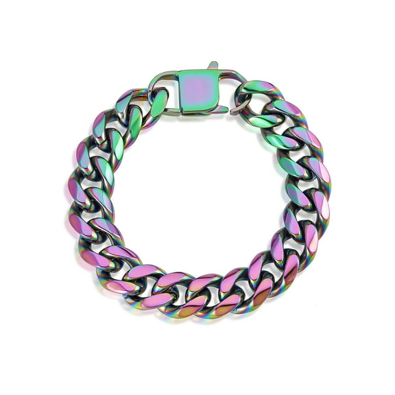 Crucible Jewelry Men's Curb Chain Iridescent Steel Bracelet (14mm) - 8.5 Inches