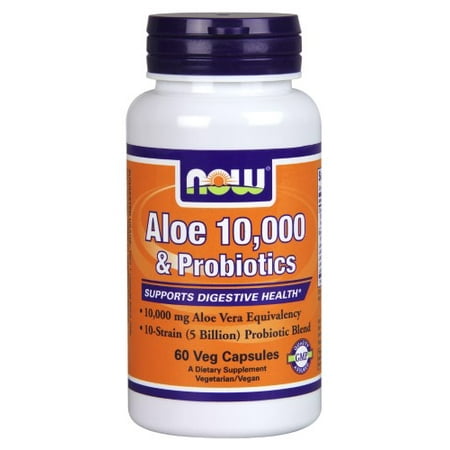 NOW aliments végétariens Aloe 10000 et Probiotiques soutien de la santé digestive, 60 Ct