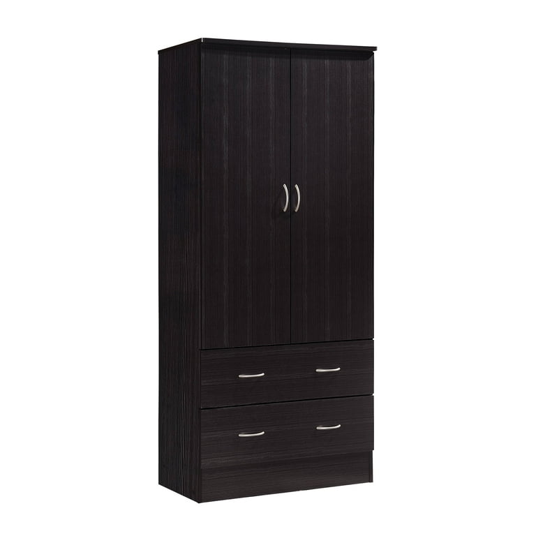 Hodedah Two Door Wardrobe with Two Drawers and Hanging Rod