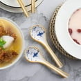 thumbnail image 4 of Ceramic Soup Spoons Set of 2, Porcelain Soup Spoon Long Handle Sets for Noodles Wonton Dumpling Rice - Style:Style 1;, 4 of 5