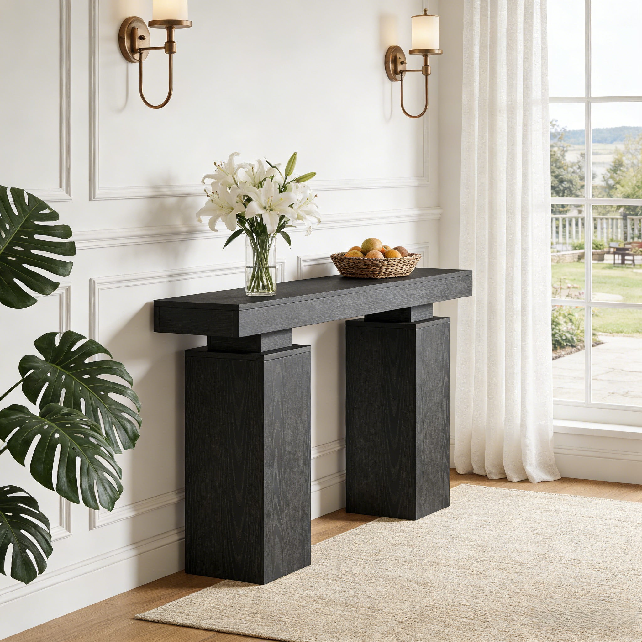 Fnova 63" Farmhouse Console Table, Long Wood Entryway Table for Foyer, Easy Assembly, Hallway Accent Furniture Behind Couch, Living Room Decor Stand