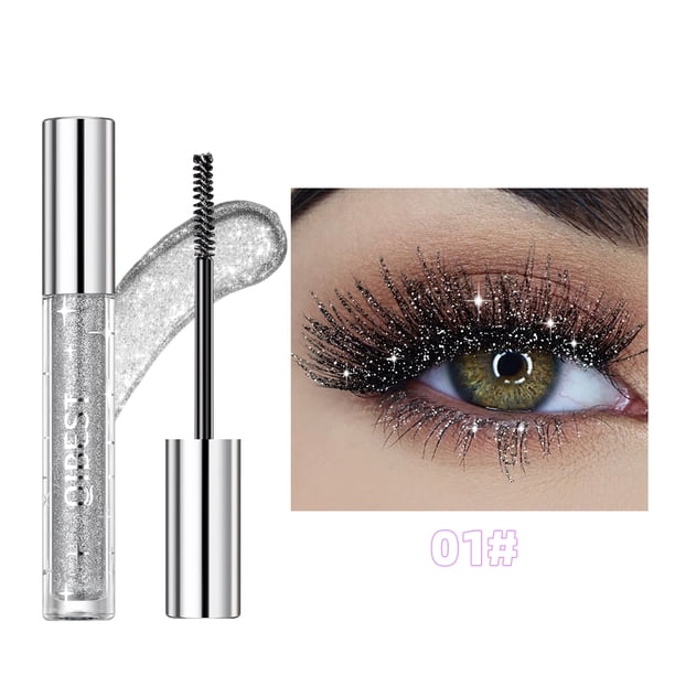 Máscara de pestañas con purpurina de diamante, de secado rápido, para rizar pestañas, maquillaje para extensiones, resistente al agua, de larga duración, alarga las pestañas, máscara negra 4D