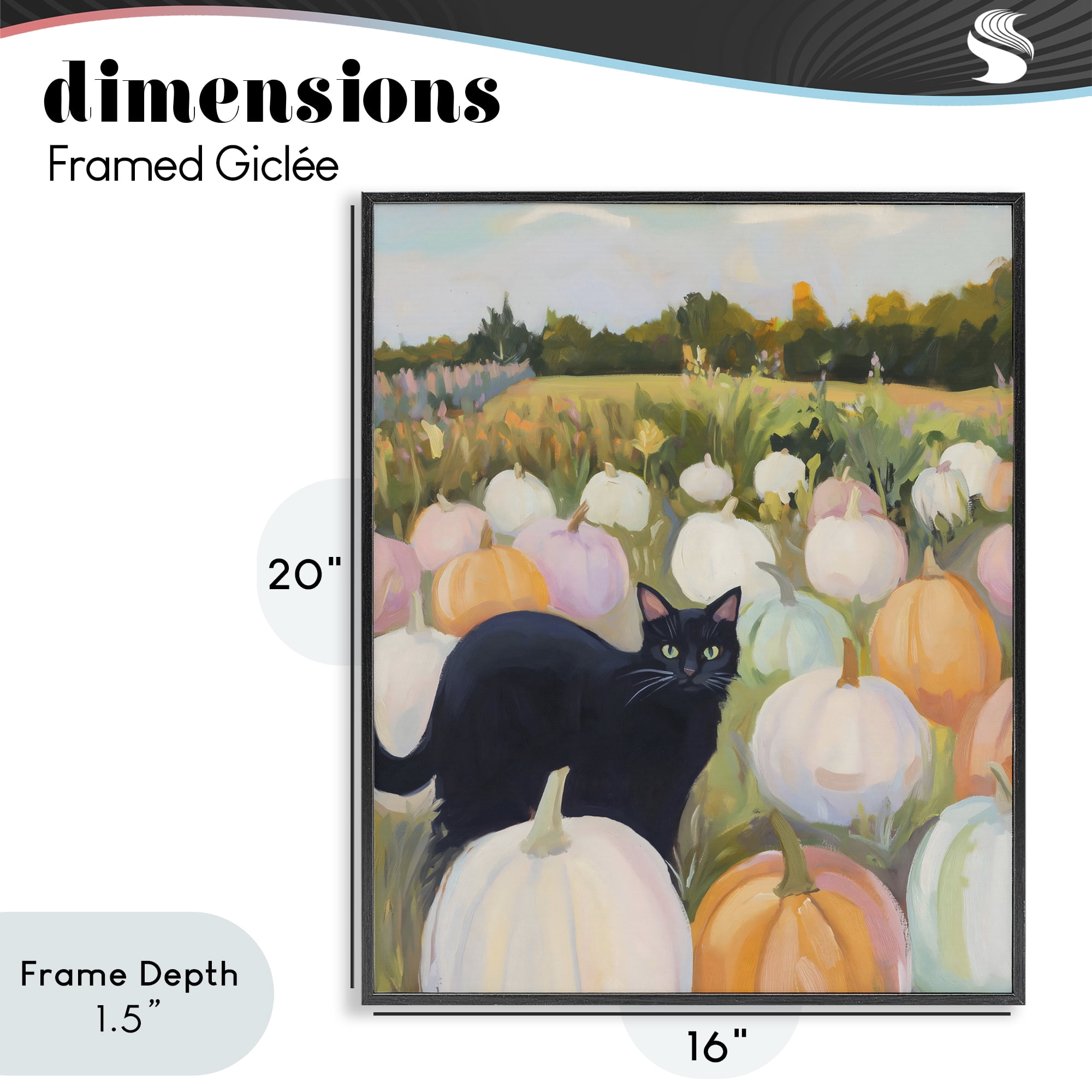 Stupell Industries Kitten & Pumpkins in Field Black Framed Giclee Art, design by The Prints Vibe