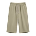 thumbnail image 4 of Hurxie Men's Baggy Sweat Shorts Long Below Knee Fleece Capri Shorts Athletic Casual 3/4 Pants with Pockets Khaki,L, 4 of 7