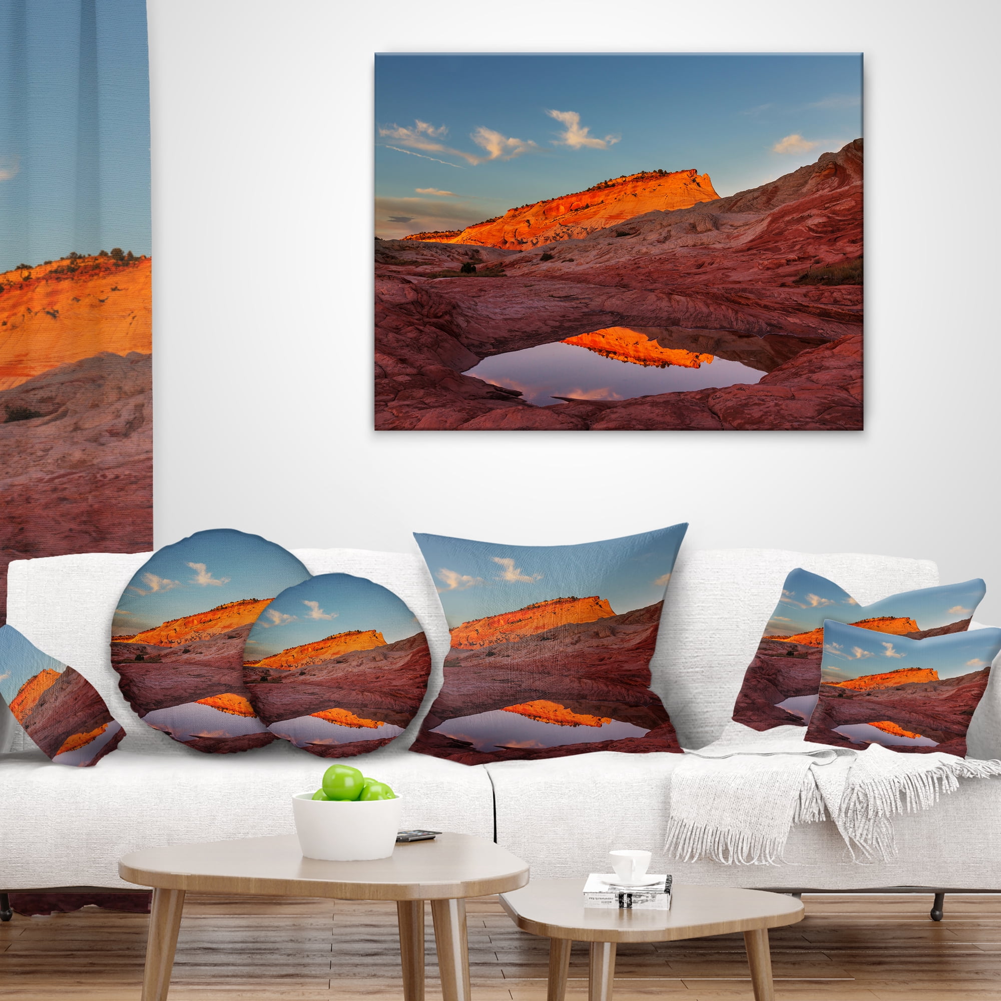 Designart Vermillion Cliffs Lake in Morning - Landscape Printed Throw Pillow - 18x18