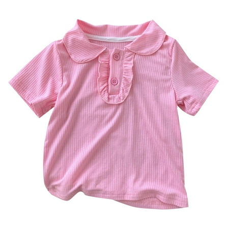 

Pimfylm Blouses Girls Short Sleeve Basic Tie Front Top Pink 5-6 Years