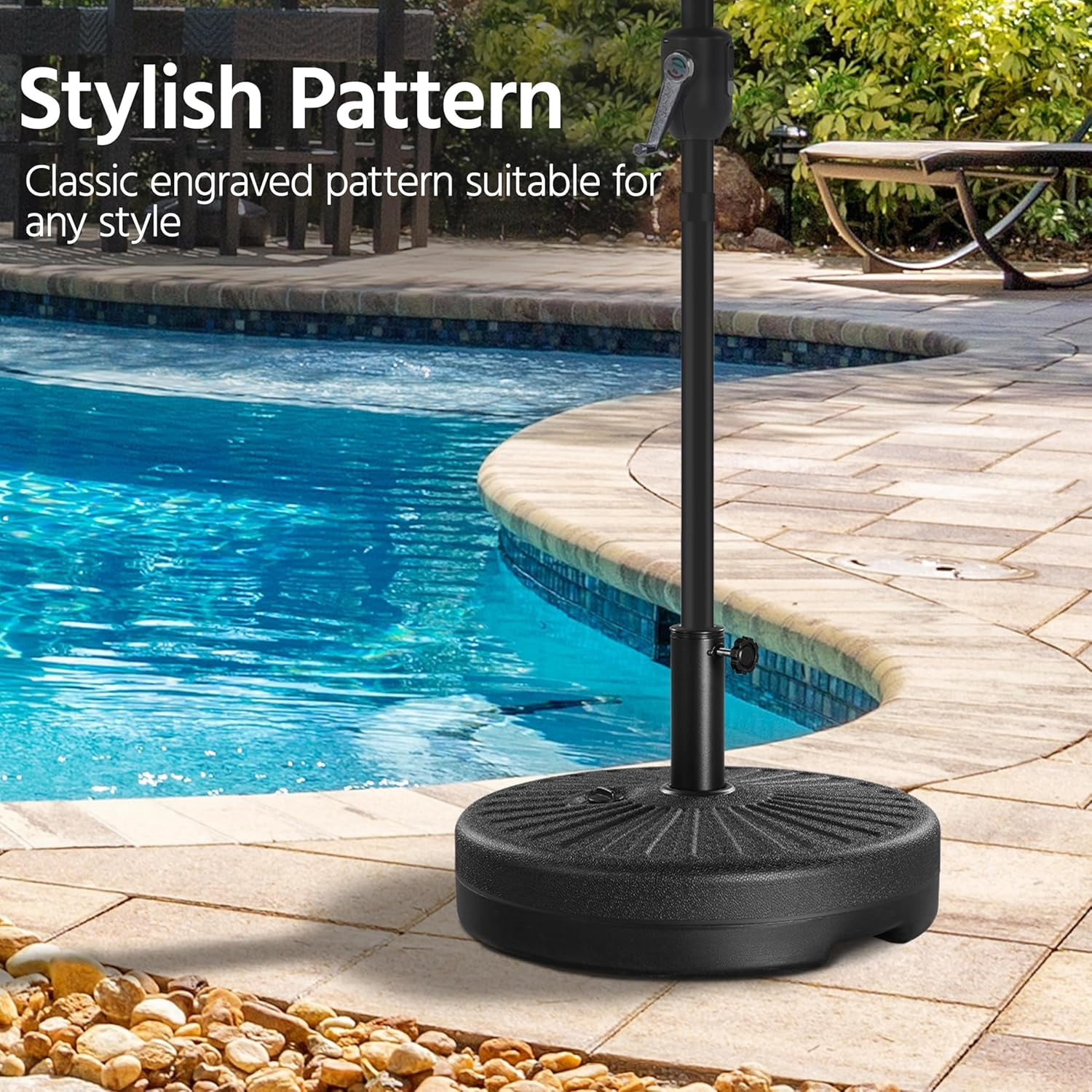 JessieMal Umbrella Base 85.7lbs Round Water & Sand Filled Patio Outdoor Umbrella Stand with Steel Umbrella Holder Suit for Dia 1.5'' or 1.9'' Umbrella Pole, Black