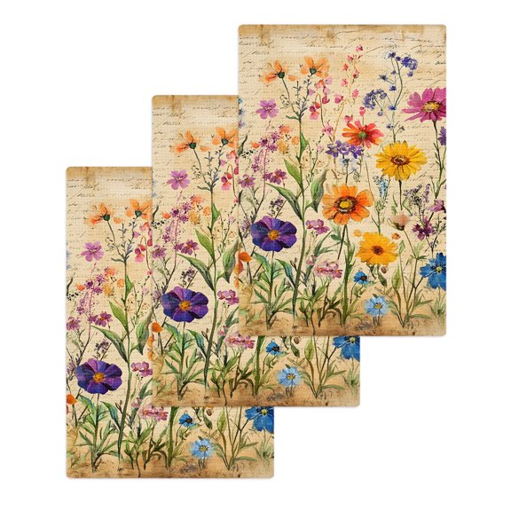 Vintage Spring Floral Kitchen Dish Towels for Drying Dishes Set of 3, Summer Botanical Pastoral Flowers Waffle Weave Microfiber Hand Tea Bathroom Towels Quick Dry & Absorbent Towel 15.7x23.6