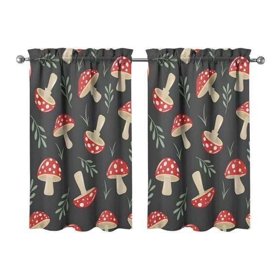 Mushroom (26) Kitchen Curtains - Vintage Tier Curtains for Bathroom Living RV Rod Pocket Window Drapes 36 Inch 2 Panels Set 27.5"x39" Window Treatment Tiers