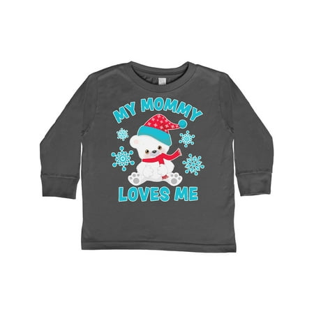 

Inktastic Polar Bear My Mommy Loves Me in Santa Hat with Snowflakes Gift Toddler Boy or Toddler Girl Long Sleeve T-Shirt