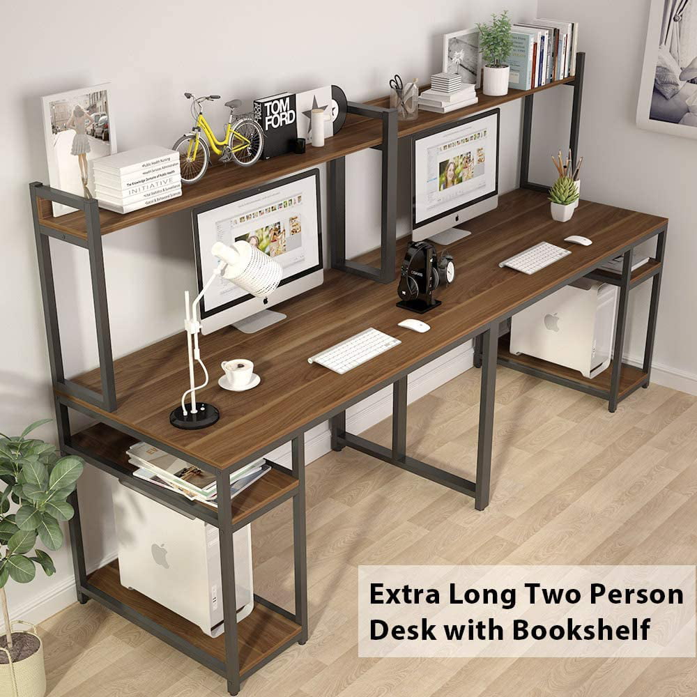 Double Computer Working Desk with Hutch & Shelf 94.5"L*23.6"W *30"H Study Table 