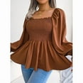 thumbnail image 2 of ZOELNIC Women's Peplum Tops Square Neck Ruffle Trim Long Sleeve Blouse Smocked Top Dressy Casual Shirts, S, 2 of 7
