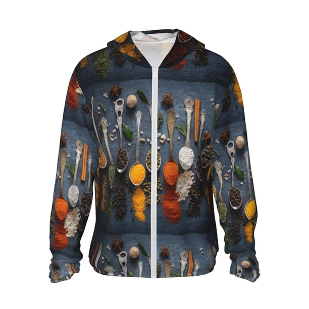 Balery Various Herbs And Spices In Spoons Sudadera ligera de manga larga con capucha y protección solar UPF 50+ para hombre y mujer, ideal para pesca y running-Medium