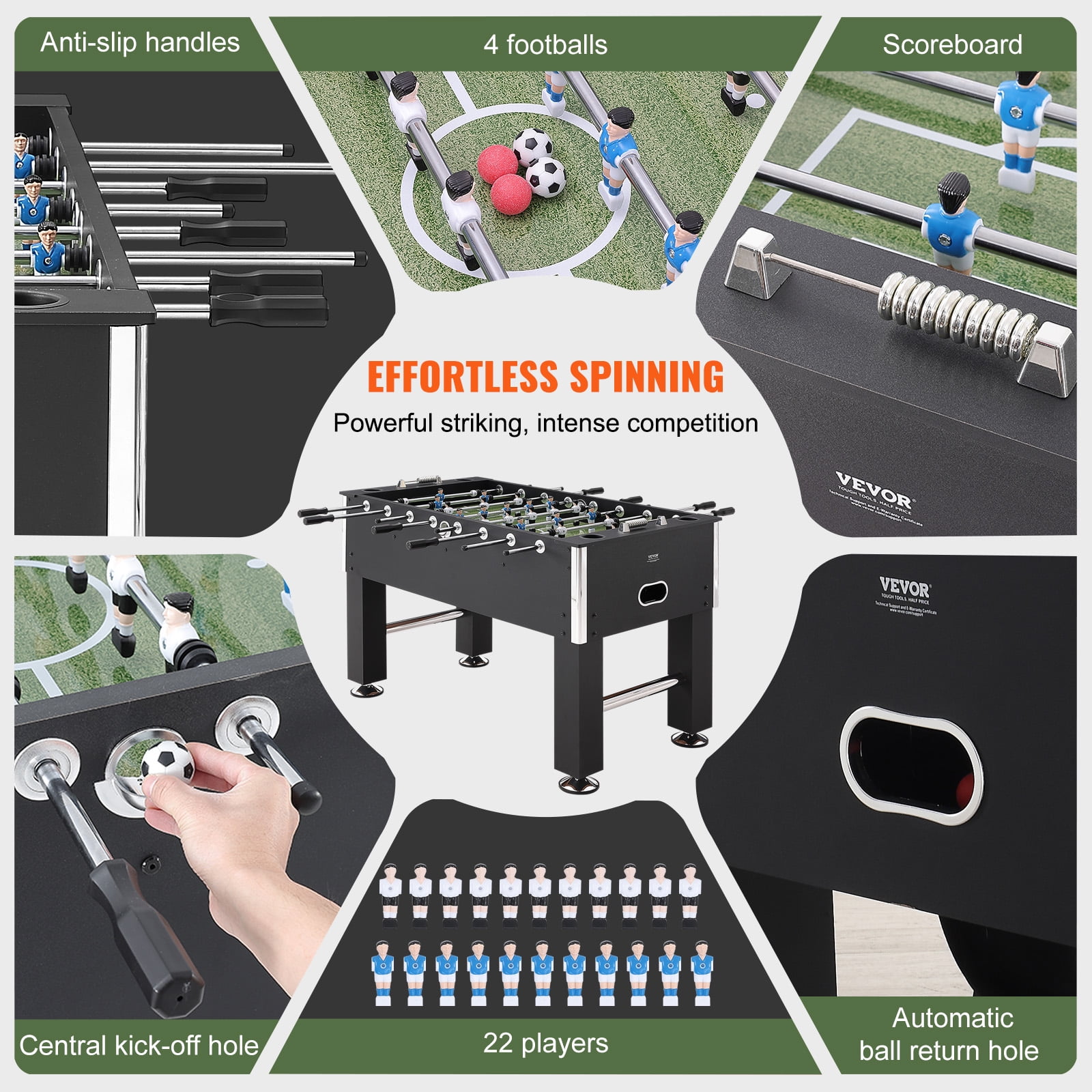 KFFKFF 55" Foosball Soccer Game Table Foosball Table Standard Size for Home