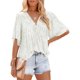 thumbnail image 1 of Sunloudy Blusa informal para mujer, cuello en V, manga acampanada, textura de flores, botones, camisa suelta con volantes para damas Sunloudy  S M L XL XXL, 1 of 6