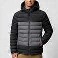 thumbnail image 3 of Iyufng Men's Color Block Hooded Puffer Jackets Horizontal Quilted Zip Up Winter Windproof Coat with Side Pockets and Elastic Cuffs, 3 of 9