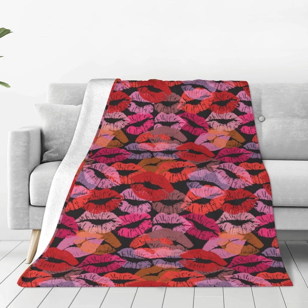 Balery Red Lips Kissing Manta de Felpa Suave y Acogedora – Cobija de Franela Aterciopelada para Cama, Lavable y Cálida para Sofá, Mascotas, Transpirable-50"x40"