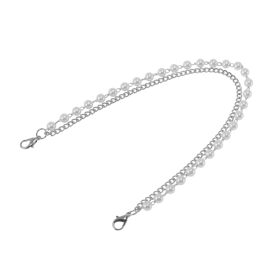 Unique Bargains 1 Pc Lightweight Pearl Handbag Strap for Dating Silver Tone Metal Plastic