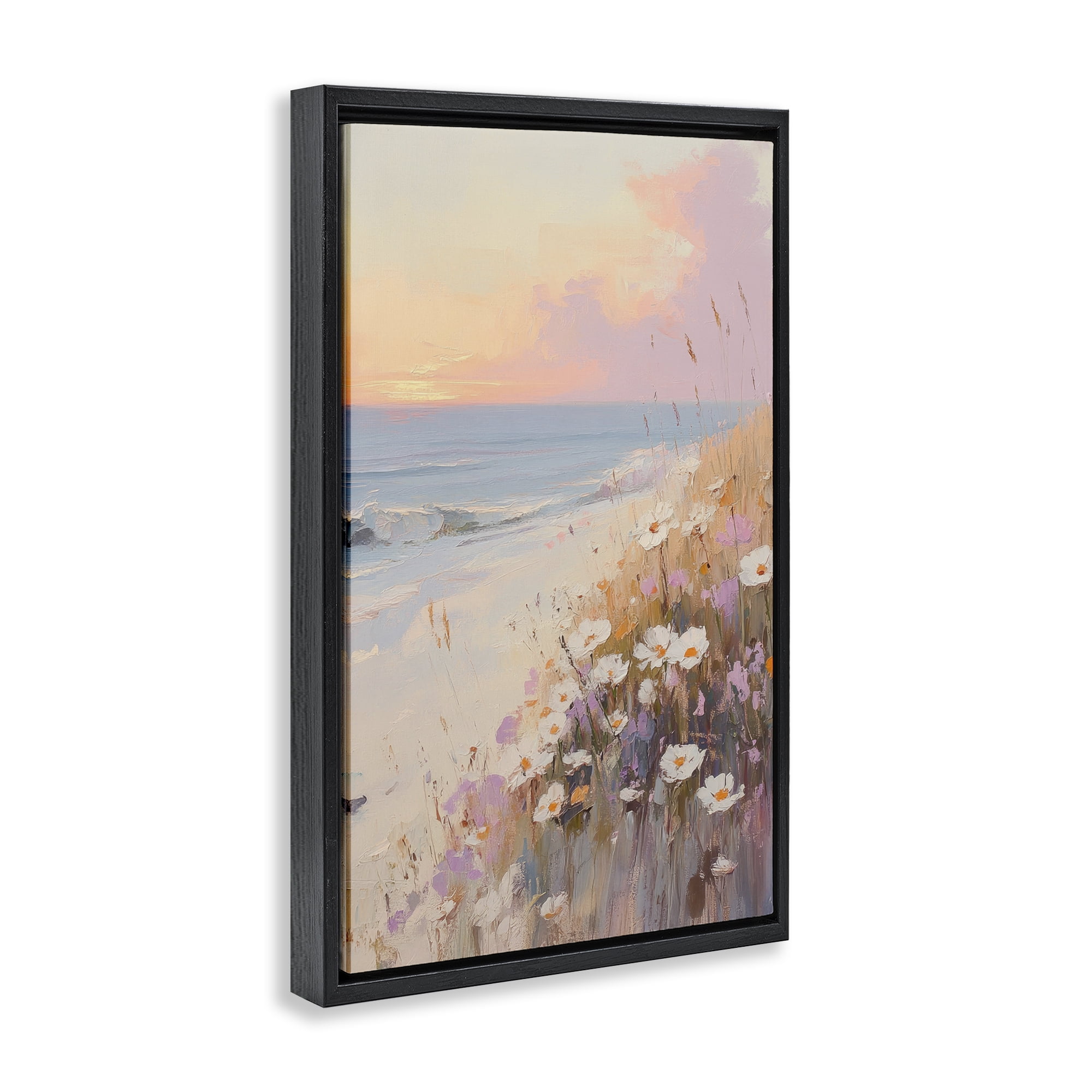 Stupell Industries Pastel Sunset Wildflowers By Sea Black Framed Floater Canvas Wall Art, design by Sisi and Seb