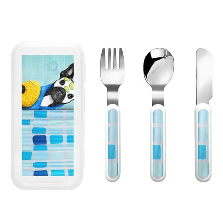 

Matuu French Bulldog Dog in a Bathtub for Stainless Steel Kids Cutlery and Toddler Flatware Kids Utensil Set includes Knives Forks Spoons Ideal for Home and Preschools