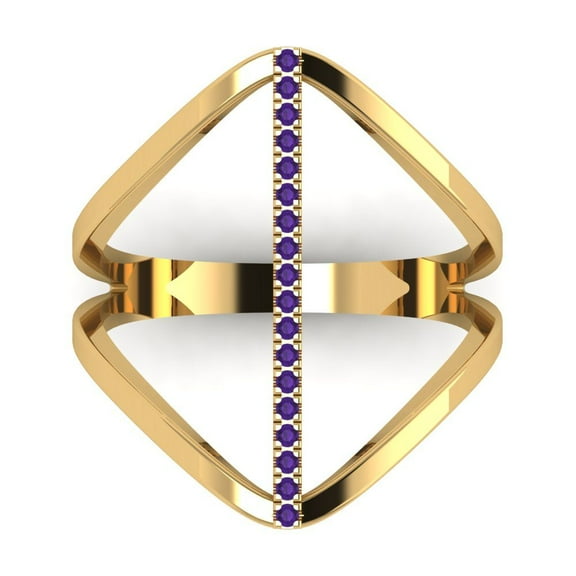 Statement Engagement Ring for Women - 0.09ct Natural Amethyst in 14K Yellow Gold Promise Ring
