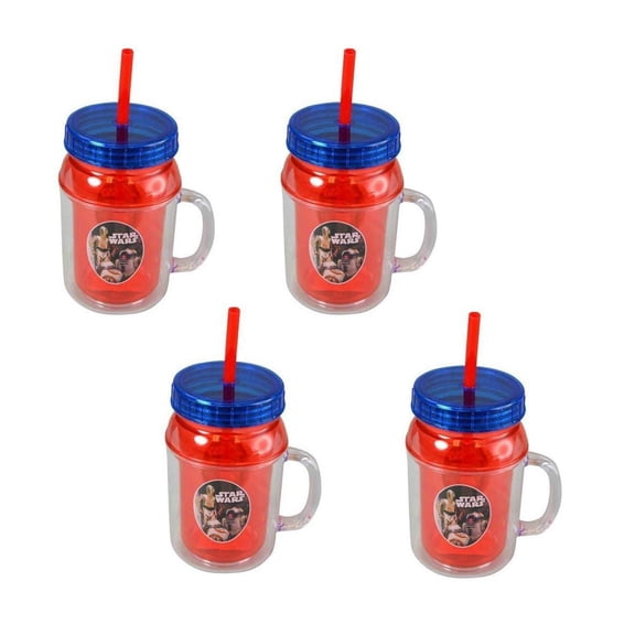 Disney Zak Designs Star Wars The Last Jedi Droids 12oz Canning Jar Double-Wall Tumblers (4pc Set) Novelty Character Drinkware