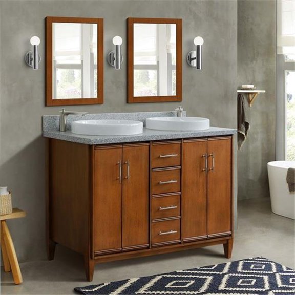 Bellaterra Home 400901-49D-WA-GYRD 49 in. Double Round Sink Vanity with Granite Top, Walnut & Gray
