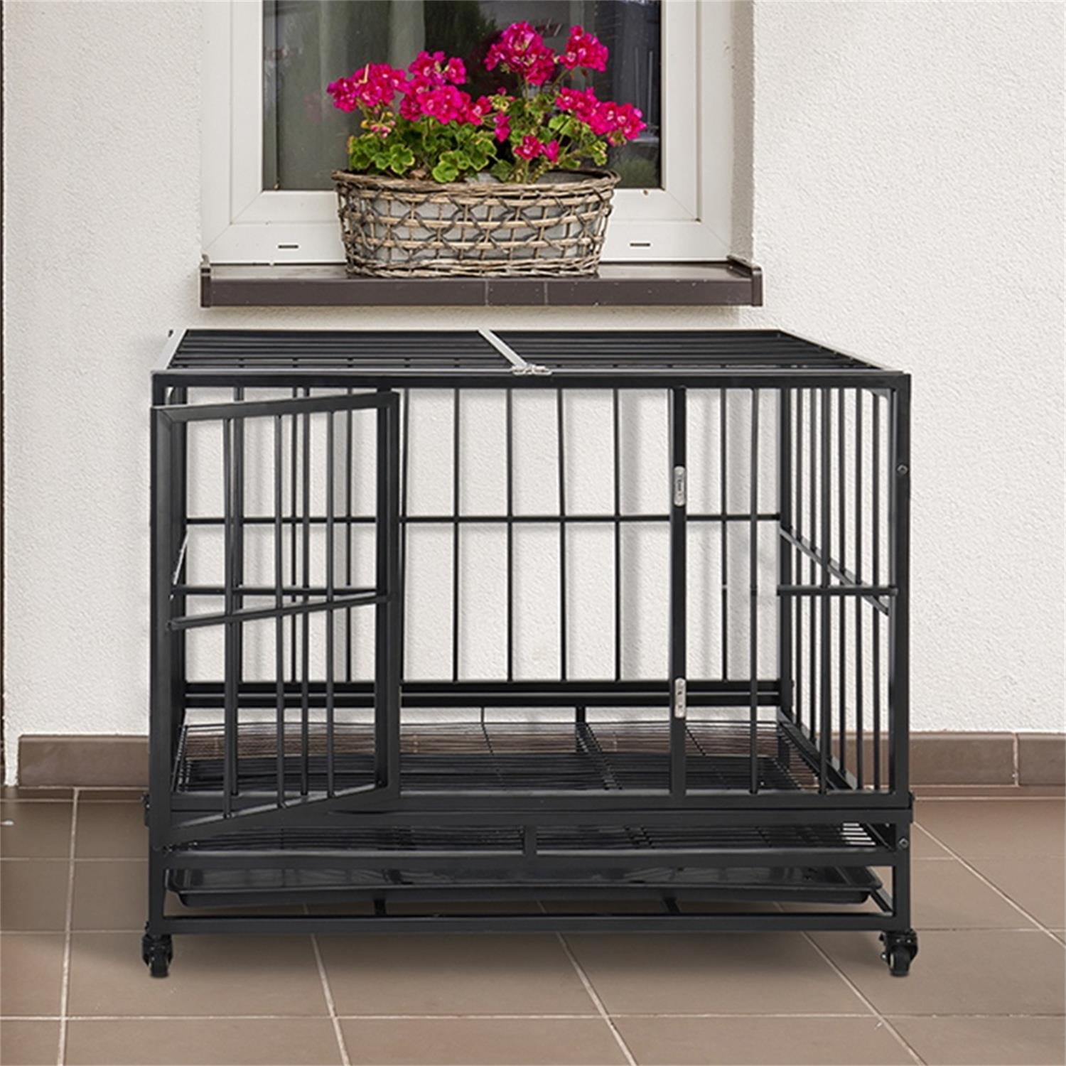 Pefilos 36" Heavy Duty Dog Cage Crate Kennel Metal Escape Proof Kennel, Dog Crate for Large Dogs, Rabbit Hutch with Tray, Black Pefilos 36" Heavy Duty Dog Cage Crate Kennel Metal Escape Proof Kennel, Dog Crate for Large Dogs, Rabbit Hutch with Tray, Black