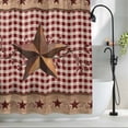 thumbnail image 2 of Vintage Texas Star Brown Shower Curtain Set, Waterproof Shower Curtains for Bathroom, Red Plaid Berry Farmhouse Washable Fabric Cloth Bath Curtain for Bathtub Decoration with Hooks 66x72 Inches, 2 of 9