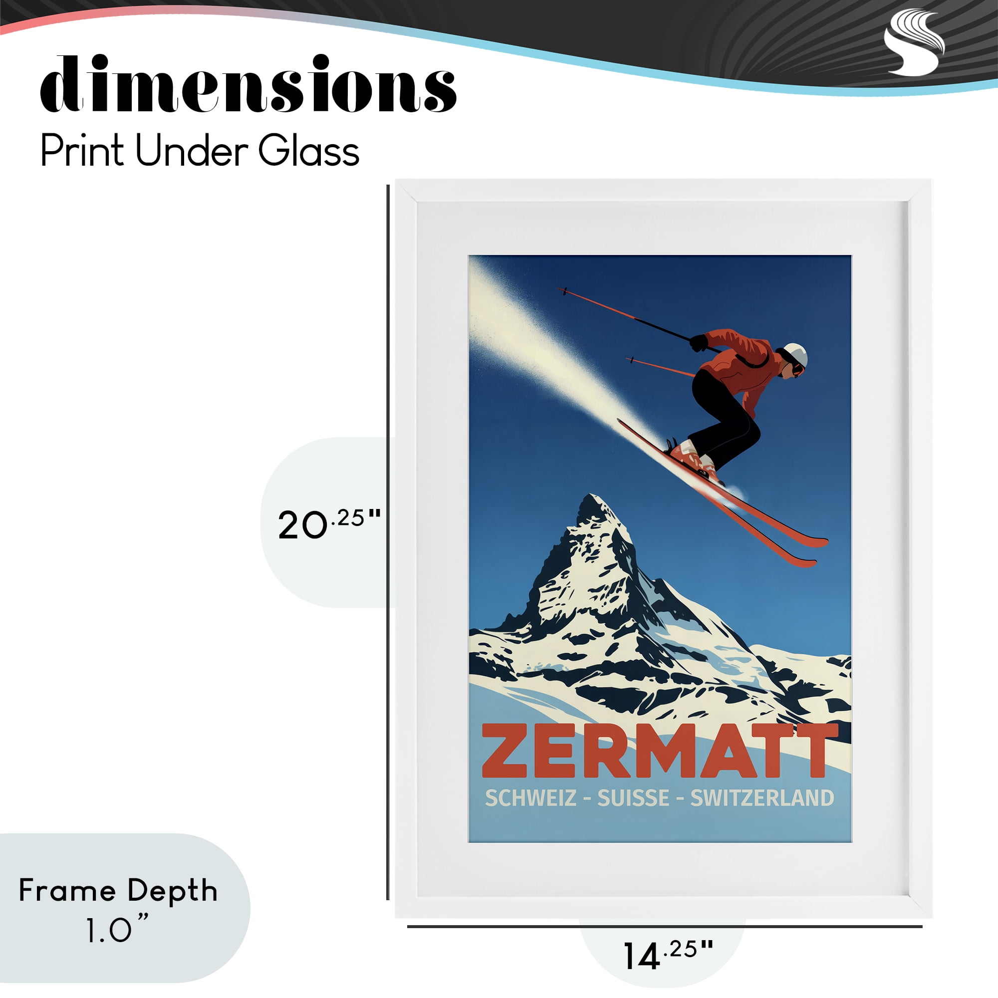 Stupell Industries Zermatt Ski Poster White Framed Print Under Glass, design by Andreas Magnusson