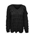 thumbnail image 3 of JINMGG V Neck Sweaters for Women Fall Winter Clearance,Women V-neck Color Feather Hollowing Out Sexy Long Sleeves Sweater Tops, 3 of 6