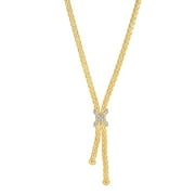 14K Yellow Gold Finish 3mm Shiny Lariat Necklace 17" Lobster Clasp and 0.13ct White Diamonds by IcedTime