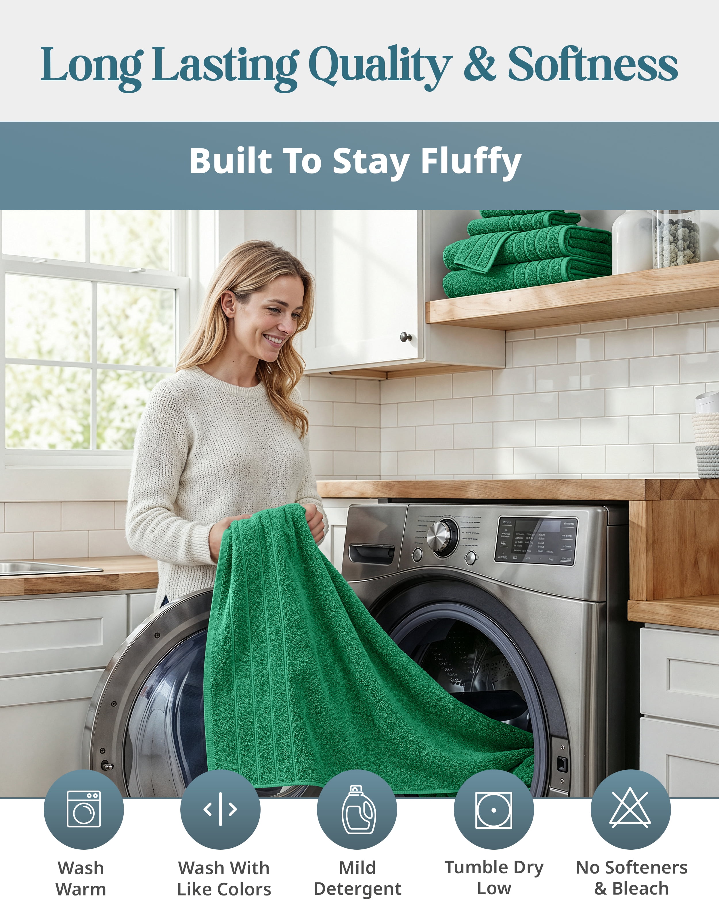 Casa Platino 8-Piece Bathroom Towels – Luxurious 100% Ring Spun Cotton, Includes 2 Bath, 2 Hand & 4 Washcloths, Quick-Dry, Lightweight, Everyday Essential – Emerald