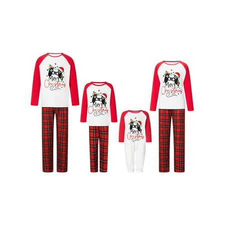 

Thaisu Matching Parent-Child Pajamas Sets Christmas PJ s Long Sleeve Gamepad Print Tops Plaid Pants Jammies Sleepwear