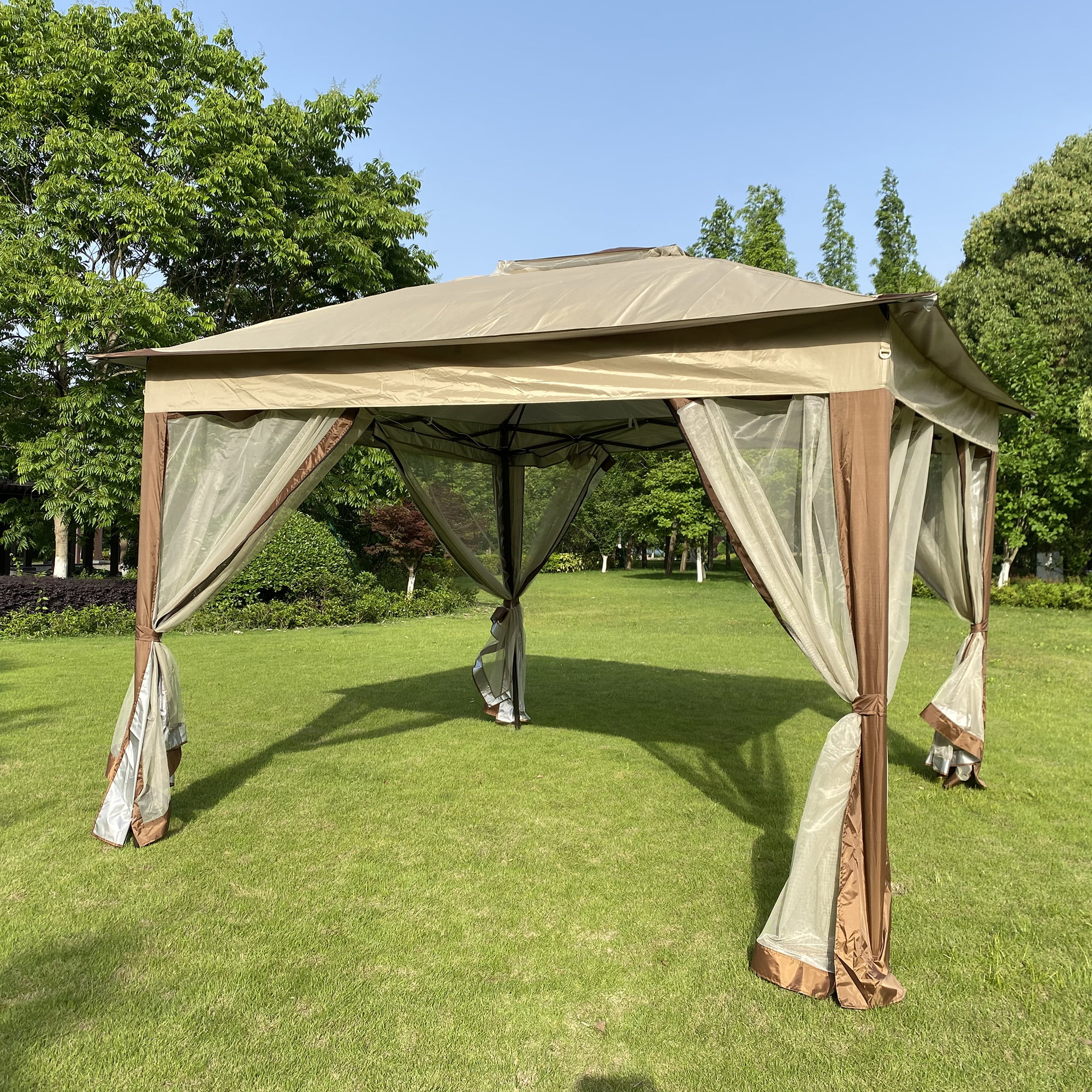 Htovila Outdoor 11x 11Ft Pop Up Gazebo Canopy With Removable Zipper  Netting,2-Tier Soft Event Tent,Suitable For Patio Backyard Garden Camping  